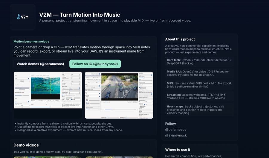 V2M — webcam motion to live MIDI